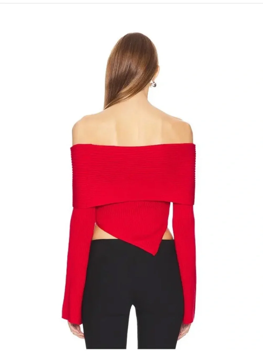 LOBA REVOLVE TAZ OFF THR SHOULDER SWEATER Small Loyal Red Ribbed Knit Scarf